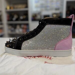 CHRISTIAN LOUBOUTIN Louis Strass Lace-Up Sneakers - Pink High - Swarovski